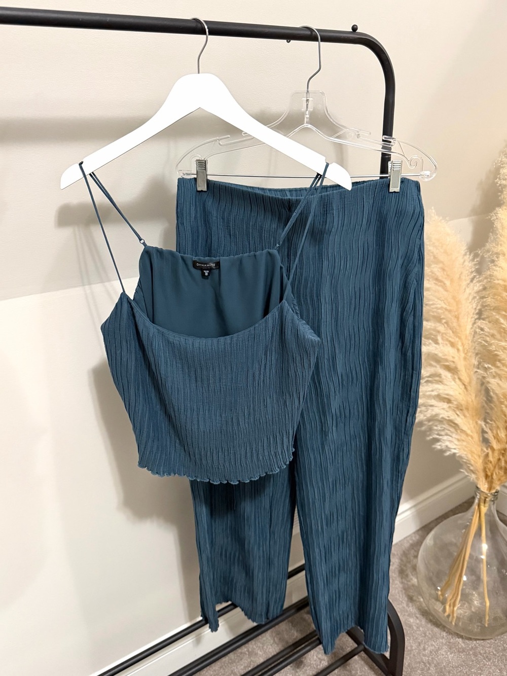 Dynamite Dark Teal Pleated Tank Top & Wide Leg Pants Set